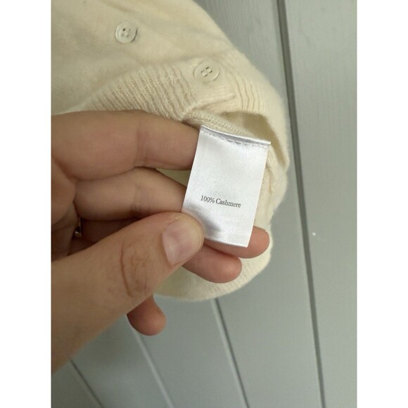 Pure Collection 100% Cashmere Cardigan Sweater 4 Short Sleeve Ivory Gathered - Picture 3 of 4